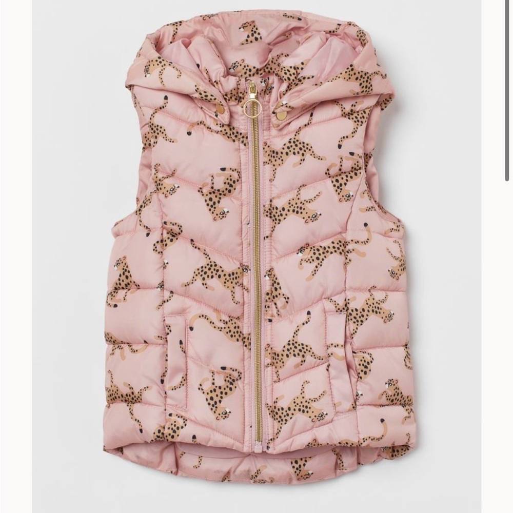 H&M puffer leopard vest 2-4y with hood